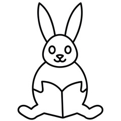Cute cartoon bunny rabbit reading a book with a happy expression