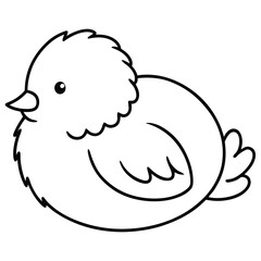 Cute cartoon baby chick outlined in black on a white background