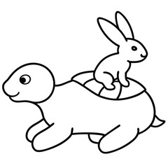 Cute cartoon bunny riding on a friendly turtle s back with eggs