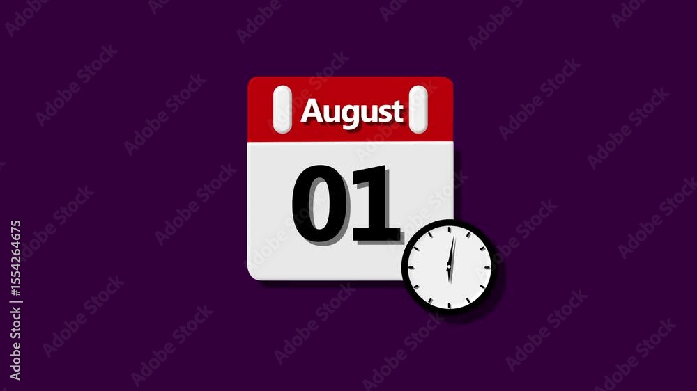 Poster august month calendar symbol icon animation . august date of 01 month calendar. calendar simple icon