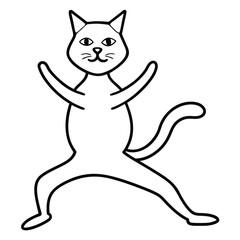 Whimsical cartoon cat in a playful dancing pose with arms raised
