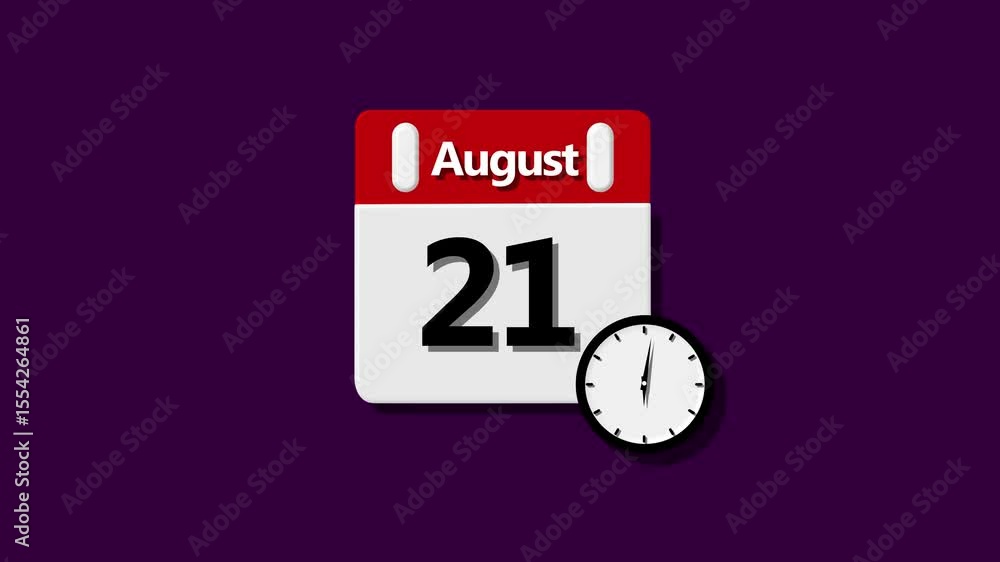 Poster 21 date of august month calendar symbol icon animation . increase your productivity with the help of