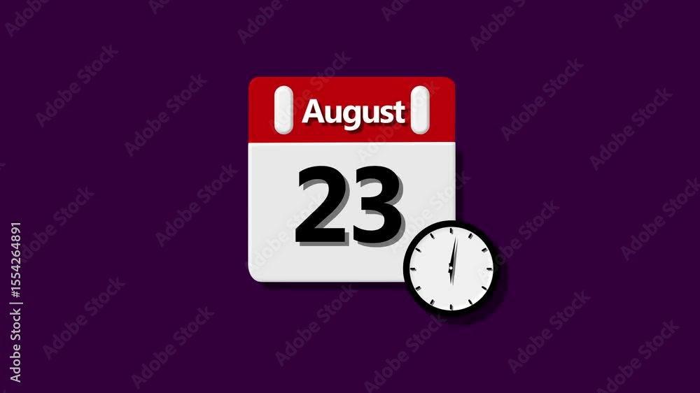 Poster 23 date of august month calendar. calendar simple icon animation date change time month and colorful
