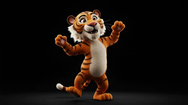 Cheerful Cartoon Tiger Dance: Animated loop of a playful tiger character in joyful motion and