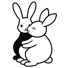 Two cute cartoon bunnies hugging each other with love and affection