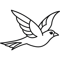 Simple black and white outline drawing of a bird in flight with wings spread