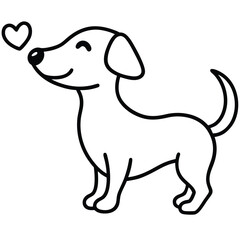 Cute cartoon dog with a heart above its head in a simple line drawing style