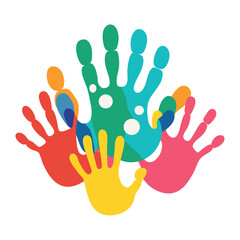 Colorful handprints symbolizing diversity and unity in a group