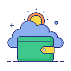 Green wallet with clouds and sun icon symbolizing financial growth