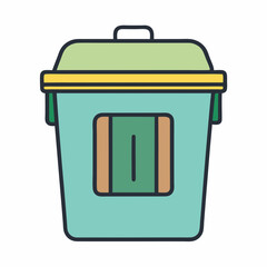 Cute cartoon trash can with a green lid and a simple design