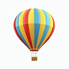 Naklejka premium Soaring Adventure: Witness a vibrant hot air balloon, with its colorful stripes, ready to take flight into the open sky, symbolizing freedom, adventure, and the thrill of exploration. 