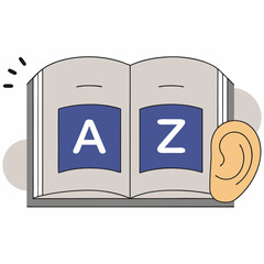 Open book with letters a and z and an ear symbol