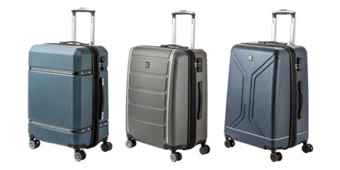 Three Suitcases, Travel Luggage Set, Different Colors, Isolated on Transparent Background, Luggage, Suitcase, Travel