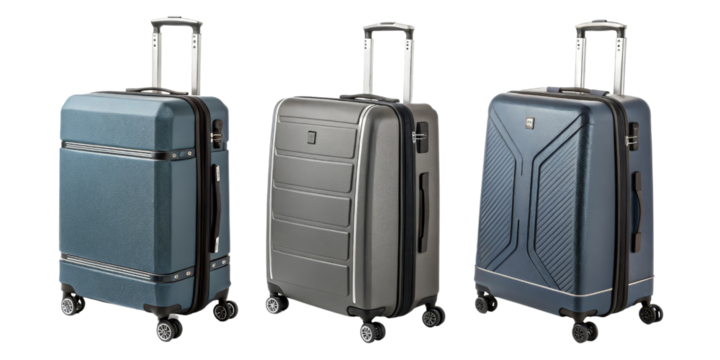 Three Suitcases, Travel Luggage Set, Different Colors, Isolated on Transparent Background, Luggage, Suitcase, Travel