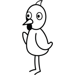 Cute cartoon chick with big eyes and beak standing on white background
