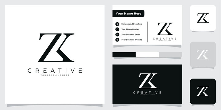 Initial ZK or KZ letter logo design vector with business card design