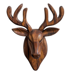 Realistic wooden deer head wall decoration with intricate details and natural wood finish for home interior design