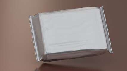 Aluminum Foil Pouch Mockup, White Candy Biscuit Packaging Isolated on Transparent Background