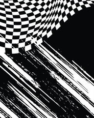 Checkered flag racing background with abstract grunge brush strokes