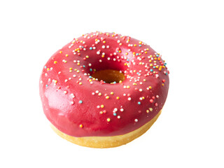 Donuts with colorful icing glazed designs isolated on a white background.