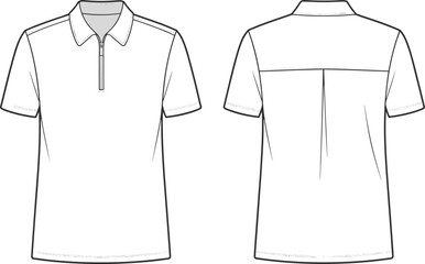Men's polo shirt vector, technical fashion sketch, apparel CAD design, flat garment illustration, front and back view template