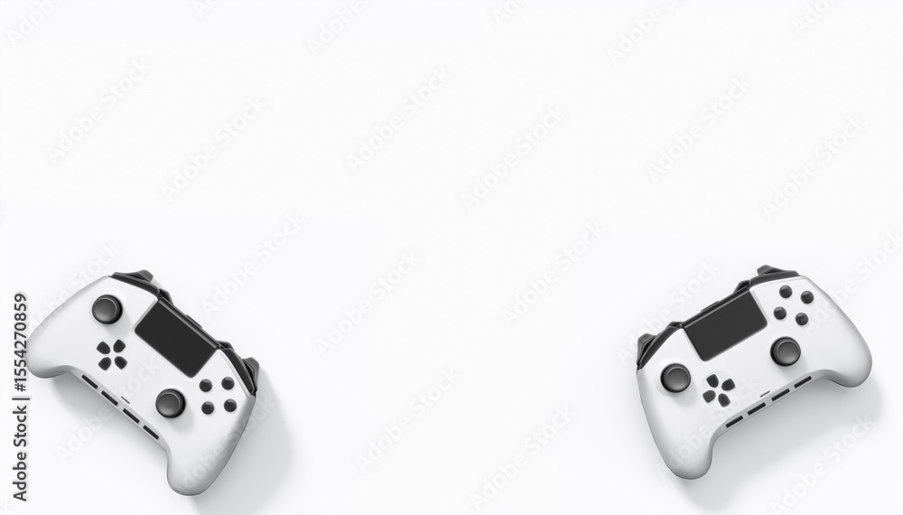 Poster realistic colorful video game joysticks or gamepads with color buttons on white
