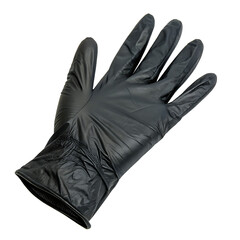 A single disposable black nitrile glove for medical or protective use isolated on a transparent background png