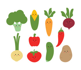 Collection of Cute Cartoon Vegetables Hand Drawn