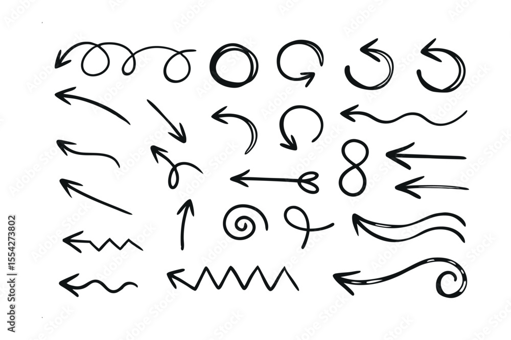 Poster diverse arrow collection: a dynamic array of handcrafted arrows, each conveying direction and flow i