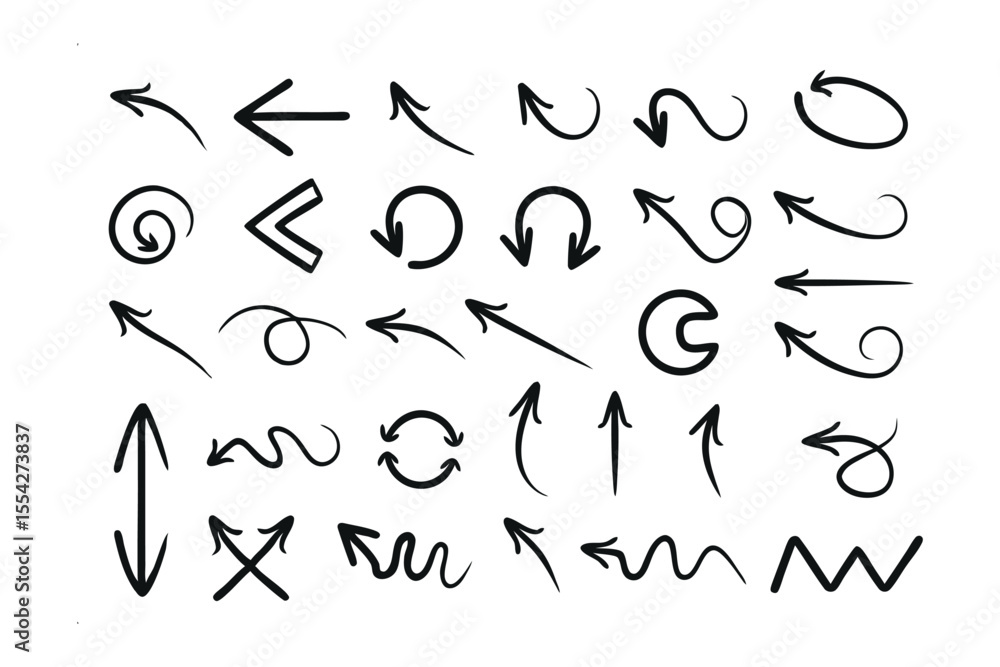 Poster hand drawn arrow set: an eclectic collection of hand-drawn arrows, each boasting unique styles and d