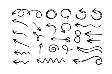 Diverse Arrow Collection: A dynamic array of handcrafted arrows, each conveying direction and flow in a sketch style, offering versatile design elements.