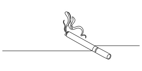 Cigarette Icon Line Art, One continuous single drawn line art doodle cigarette, smoke, Smoke Line Icon, Outline Doodle Vector Symbol Illustration, Addiction, Bad Habit, No tobacco day concept.