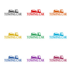 Towing truck with car icon isolated on white background. Set icons colorful