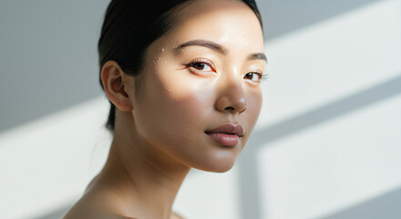 自然光に照らされた輝く透明感のある女性ポートレート、ナチュラルビューティーイメージ、健康的、アジア人