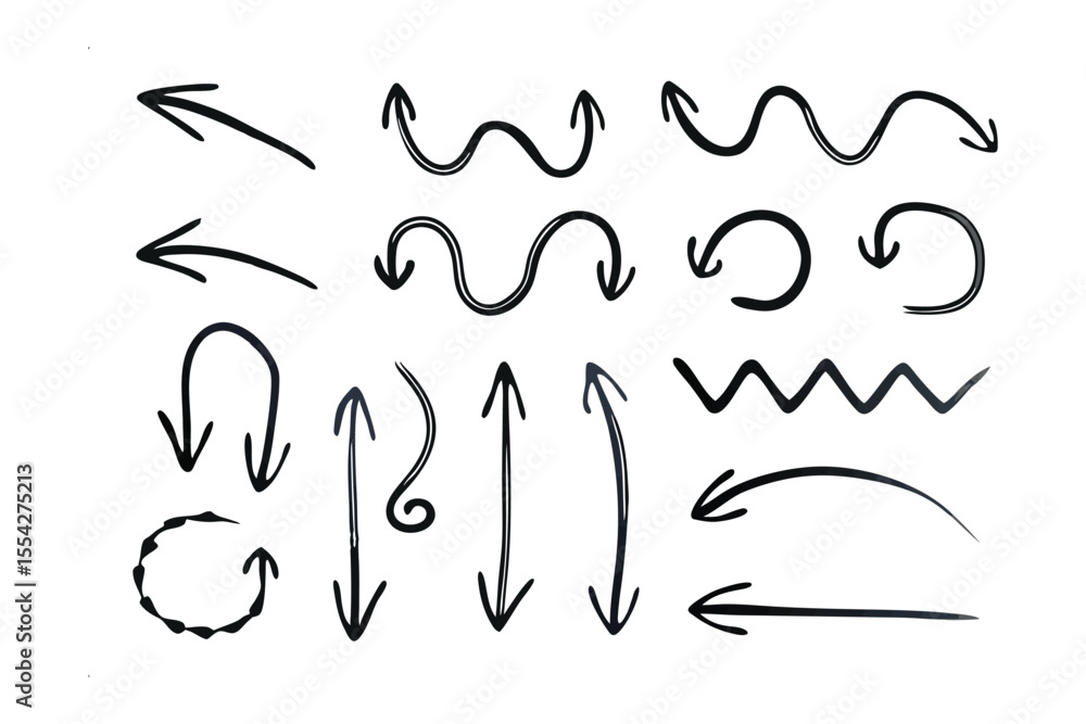 Poster directional elements: a collection of hand-drawn arrows, each pointing a different direction, showca