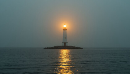 Fototapeta premium Minimalistic seascape with a lonely lighthouse in the sea