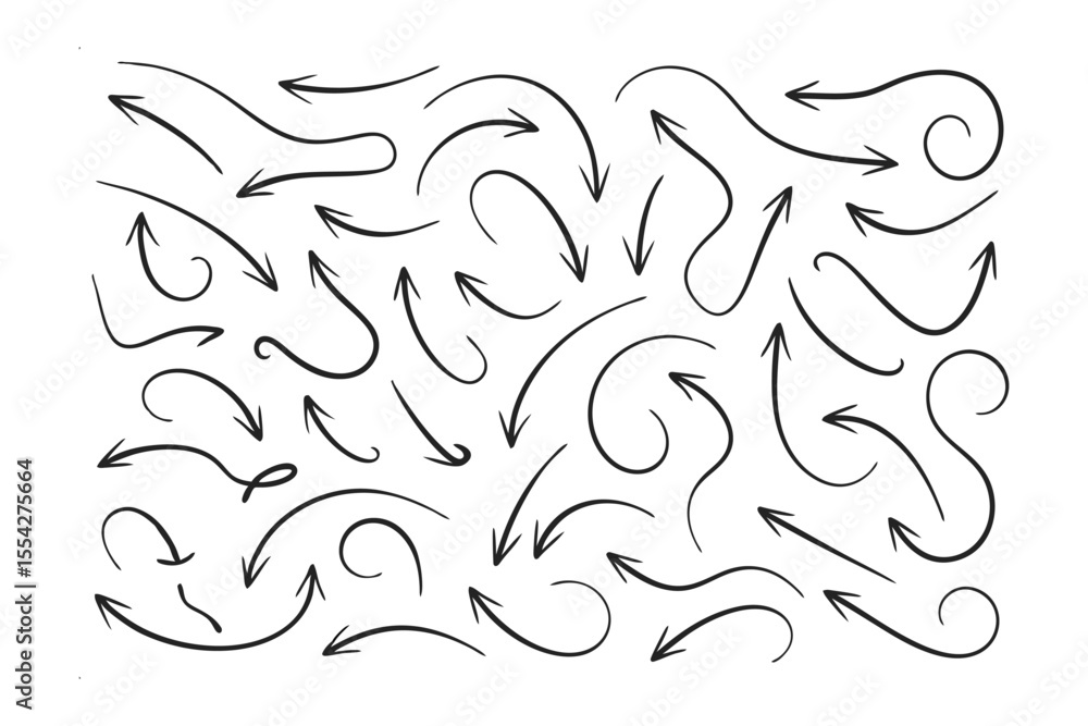 Poster navigating concepts: a collection of hand-drawn arrows guides the eye through an abstract dance of d