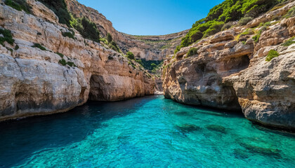 Fototapeta premium Closed bay with azure water. Seascape.