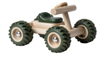 Wooden Toy Car with Green Rubber Wheels and Simple Design for Children, Ideal for Educational Play and Imaginative Activities