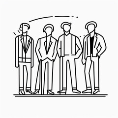 Schematic representation of a group of people with black lines on a white background.