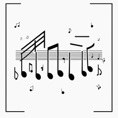 Schematic representation of musical notes in black lines on a white background.