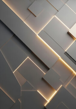 Abstract geometric shapes with illuminated edges create a modern, minimalist design