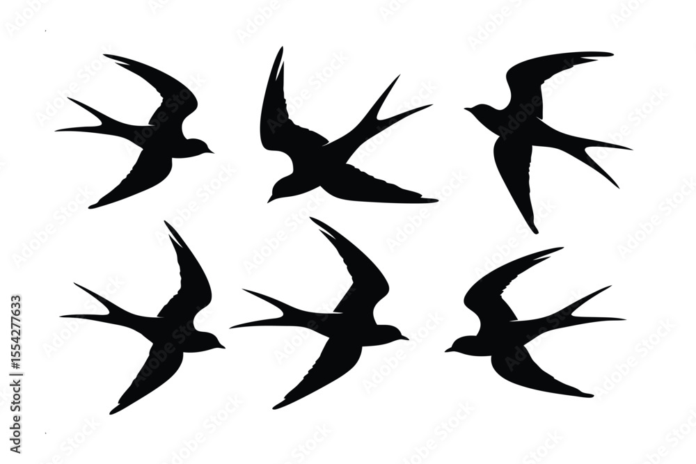 Poster swift silhouettes soaring skyward: a captivating visual display showcases a series of elegant swallo