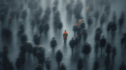 Conceptual image of feeling alone in a crowd. 