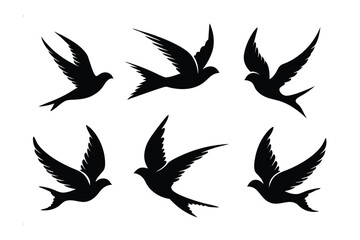 Obraz premium A Swarm of Freedom: A series of sleek black birds soar against the sky, their silhouettes a dance of graceful flight. Witness the magic of effortless movement and the essence of absolute freedom