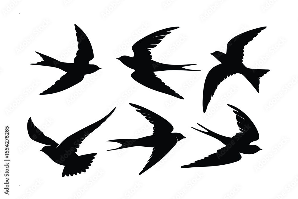 Poster swallow silhouettes: collection of swallow silhouettes showcasing their elegant flight patterns agai