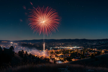 a fireworks is lit up over a city