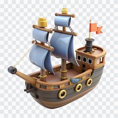 3D Pirate Ship Icon | Sailing Vessel, Adventure Boat, Treasure Hunt Symbol
