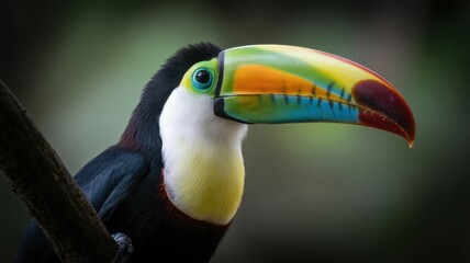 Colorful toucan perched on branch in lush greenery