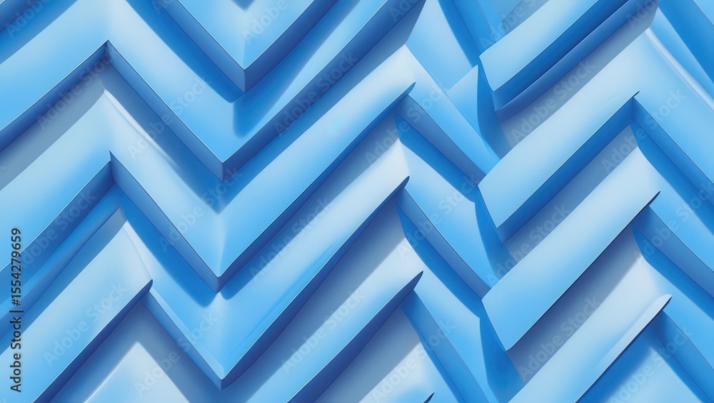 Fototapete a close up of a blue and white zig zag pattern with shadows and depth creating a modern look